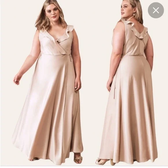 BHLDN Tansy Oyster Satin Wrap Dress NWT Size 22W Designer Maxi - Picture 1 of 12